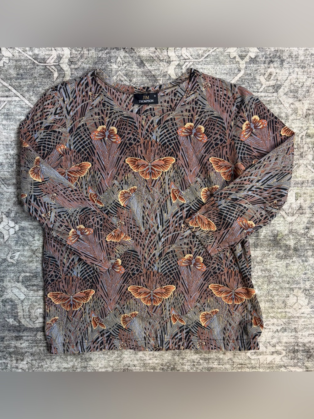 Vintage Jim Thompson Cotton Butterfly Print Blouse Size Medium